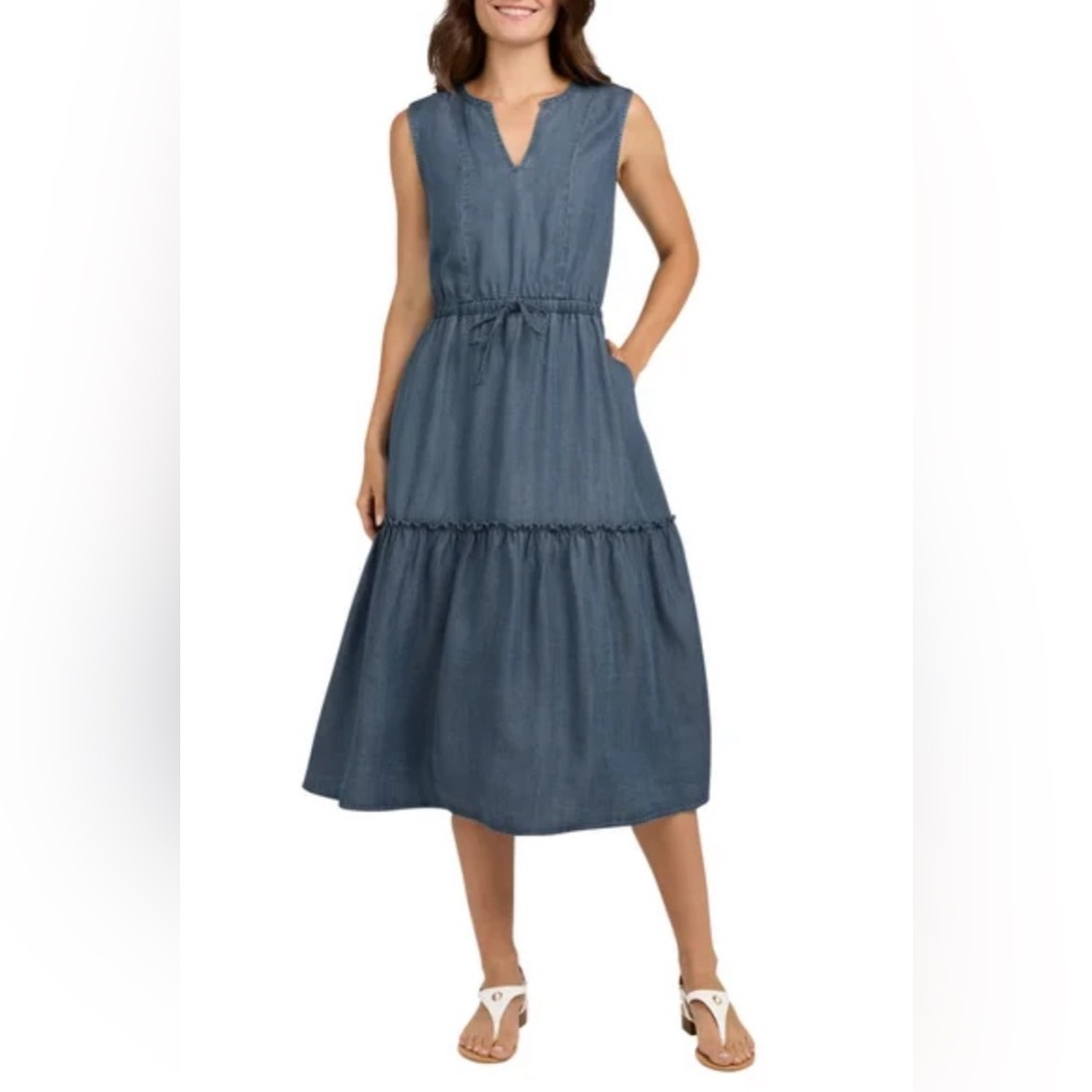 Lands End Sleeveless Ruffle Tiered Dress